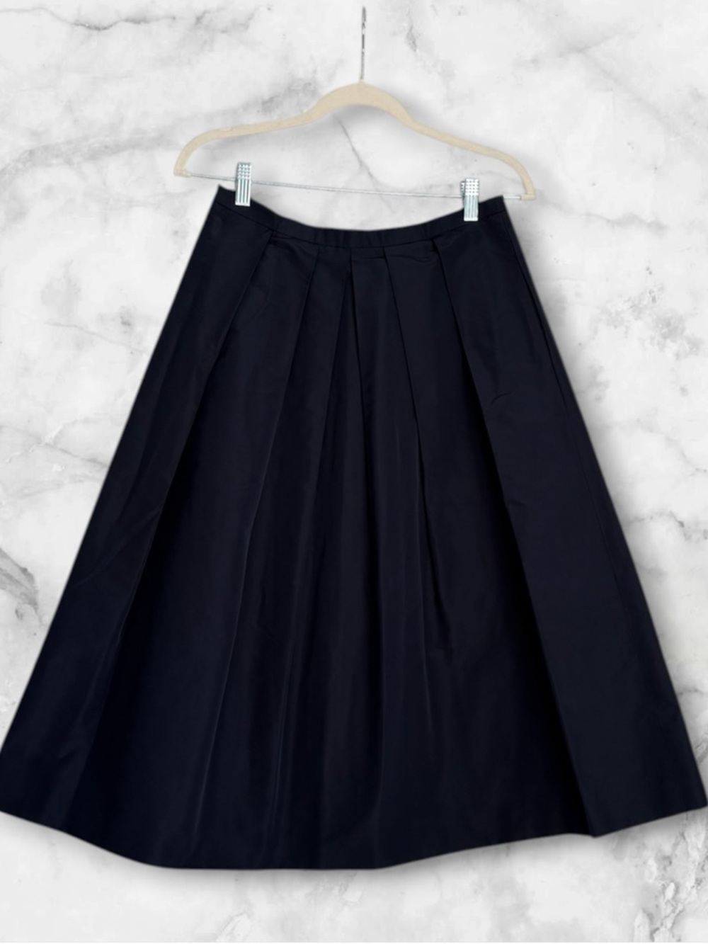 Burberry Navy Pleated A-Line Midi Skirt, NWT